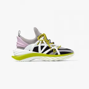 Jimmychoo/吉米周 COSMOSF-泥灰色、青柠色与粉色撞色皮革拼氯丁橡胶低帮运动鞋 COSMOSFVZY0C9378