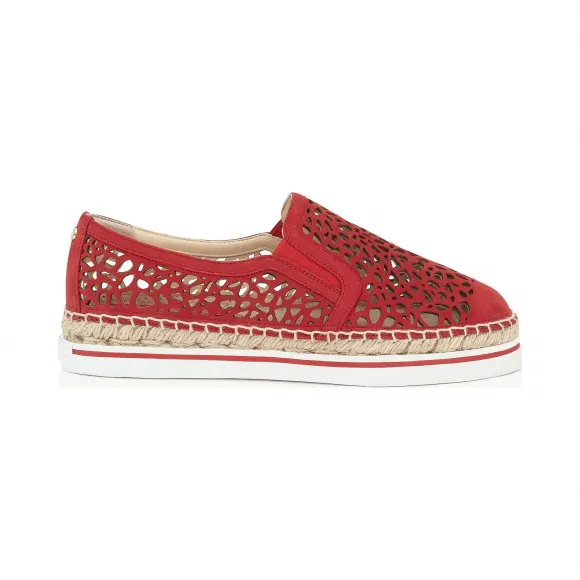 Jimmychoo/吉米周 红色激光打孔绒面革帆布鞋 DAWNLKP060016