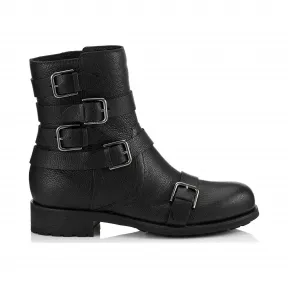 Jimmychoo/吉米周 黑色粒面皮革平底靴 DAWSONFLATGNL010003