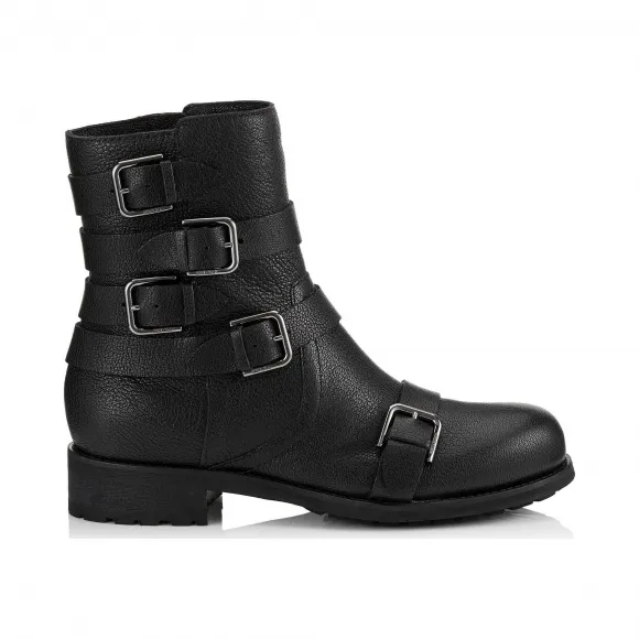Jimmychoo/吉米周 黑色粒面皮革平底靴 DAWSONFLATGNL010003