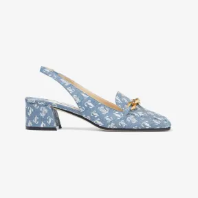 Jimmychoo/吉米周 DIAMOND TILDA SB 45高跟鞋-链饰丹宁色 JC 字母印花露跟高跟鞋 DIAMONDTILDASB45AHK040037