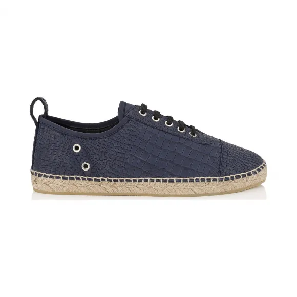 Jimmychoo/吉米周 制服蓝色鳄鱼纹印花牛巴革帆布鞋 ETHANCRK041131