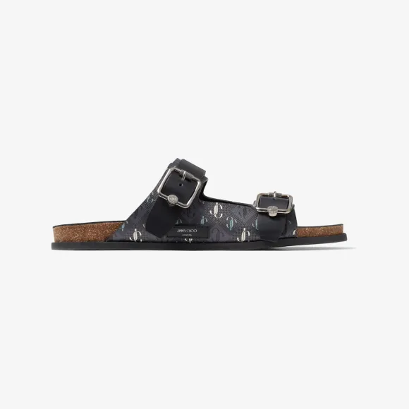 Jimmychoo/吉米周 ETTA CITY SANDAL | JC 字母印花烟灰色皮革凉鞋 ETTACITYSANDALXPO0C9972