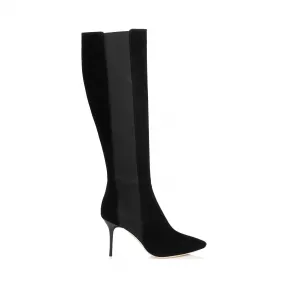 Jimmychoo/吉米周 黑色麂皮弹力及膝高筒靴 FAITH85SUE010003