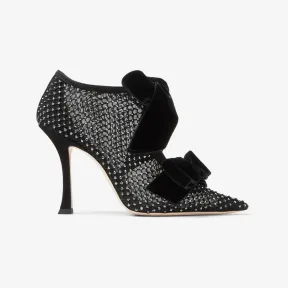 Jimmychoo/吉米周 FLACA 100网布靴-蝴蝶结饰黑色水晶网布靴 FLACA100BHQ0C9812