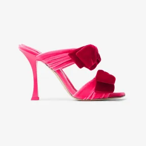 Jimmychoo/吉米周 FLACA SANDAL 100凉鞋-蝴蝶结饰糖粉色立绒凉鞋 FLACASANDAL100BHS0C9759