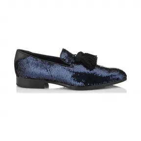 Jimmychoo/吉米周 均匀蓝色Pailettes织物流苏拖鞋 FOXLEYAIF041131