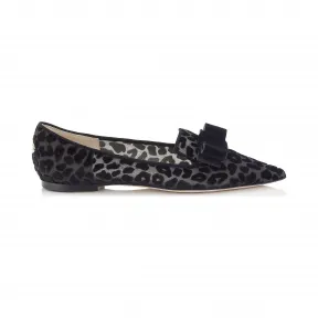 Jimmychoo/吉米周 黑色Devore豹纹蝴蝶结面料尖头浅口鞋 GALADVL010003