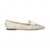Jimmychoo/吉米周 银白沙色炫目闪粉尖头芭蕾舞平底鞋  GALATITOO1308