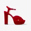 Jimmychoo/吉米周 HELOISE 120凉鞋-红色立绒厚底凉鞋 HELOISE120VEL060016