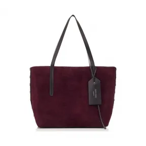 Jimmychoo/吉米周 黑色粒面皮革和波尔多麂皮手提袋 J000072388001