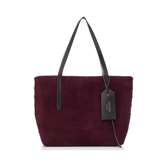 Jimmychoo/吉米周 黑色粒面皮革和波尔多麂皮手提袋 j000072389001