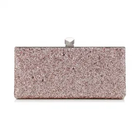 Jimmychoo/吉米周 茶玫瑰色金属亮片粗麻布手拿包，配搭扣 j000078392001