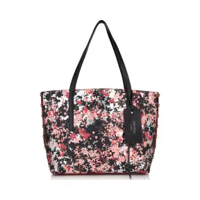 Jimmychoo/吉米周 大丽花，棕色和深银矢车菊印花裂纹金属涂层织物手提袋 j000078740001