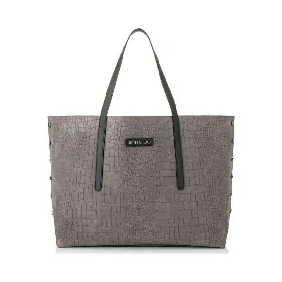 Jimmychoo/吉米周 铁灰色鳄鱼纹印花麂皮手提袋 j000079029001