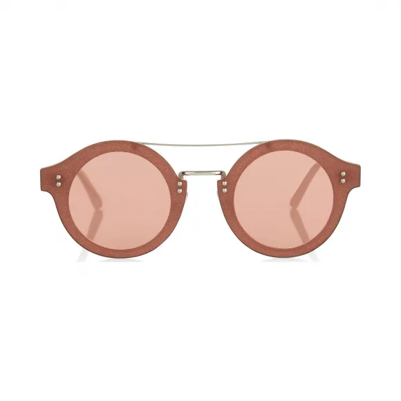 Jimmychoo/吉米周 象牙色醋酸纤维轮框太阳镜，银色水晶织物 J000091491001