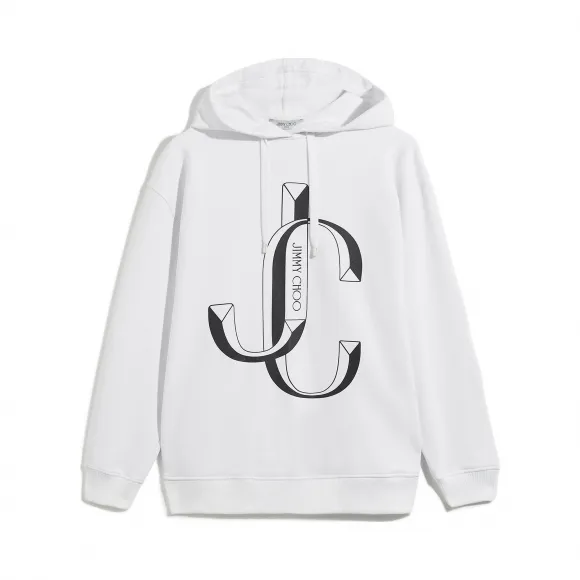 Jimmychoo/吉米周 JC 品牌 logo 款白色棉质宽松连帽衫  JCHOODIES005080898
