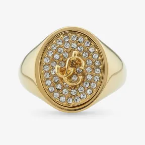 Jimmychoo/吉米周 JC LOGO CRYSTAL RING戒指-JC logo 水晶星饰金色金属戒指 JCLOGOCRYSTALRINGMJI0C3720