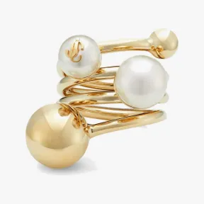 Jimmychoo/吉米周 JCMultiPearlRing-珍珠饰金色金属戒指 JCMULTIPEARLRINGDXQ0C9456