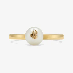 Jimmychoo/吉米周 JCPearlRing-JC交织字母珍珠饰金色金属戒指 JCPEARLRINGDXQ0C9456