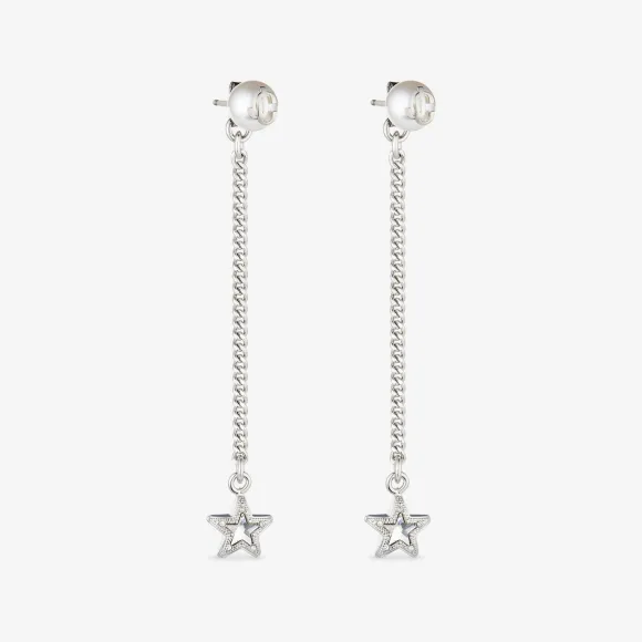Jimmychoo/吉米周 JC STAR DROP EARRING耳坠-水晶镶嵌星形吊坠银色金属耳坠 JCSTARDROPEARRINGXYYAA0009