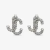 Jimmychoo/吉米周 施华洛世奇水晶饰银色金属 JC 字母耳钉-JC Studs-首饰系列 UK JCSTUDSXYDAA0009
