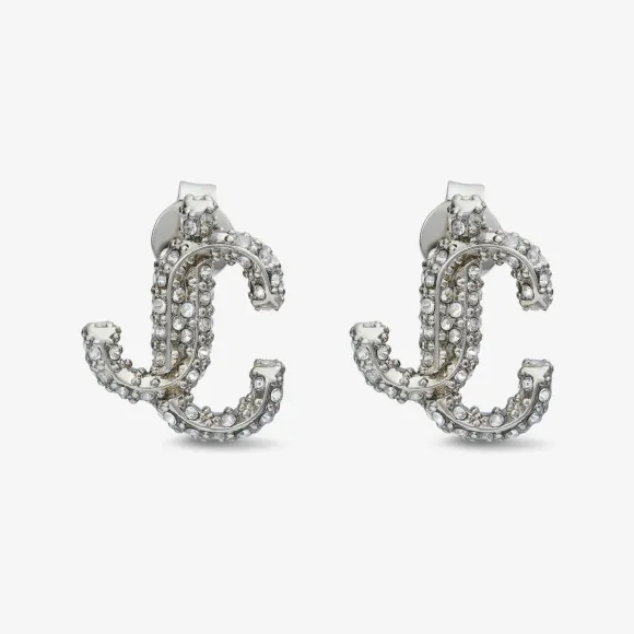 Jimmychoo/吉米周 施华洛世奇水晶饰银色金属 JC 字母耳钉-JC Studs-首饰系列 UK JCSTUDSXYDAA0009