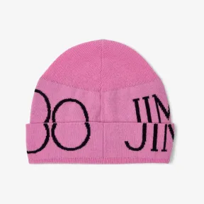 Jimmychoo/吉米周 JENS小圆帽-logo 饰糖粉色羊毛拼羊绒小圆帽 JENSH6E046280S628112597