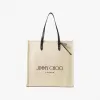 Jimmychoo/吉米周 LOGO TOTE 系列托特包-黑色皮革提手自然色帆布托特包 LOGOTOTEFFQ000009