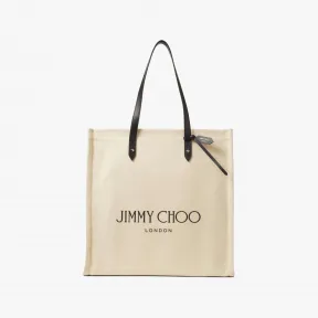 Jimmychoo/吉米周 LOGO TOTE 系列托特包-黑色皮革提手自然色帆布托特包 LOGOTOTEFFQ000009