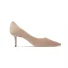 Jimmychoo/吉米周 JC 品牌 logo 扣饰芭蕾粉色麂皮尖头高跟鞋 LOVE65BWJ110323
