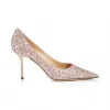 Jimmychoo/吉米周 玫瑰木色彩漆闪粉面料尖头高跟鞋  LOVE85AGH112108
