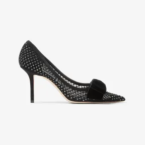 Jimmychoo/吉米周 LOVE 85高跟鞋-立绒蝴蝶结饰黑色水晶网布高跟鞋 LOVE85BHQ0C9812