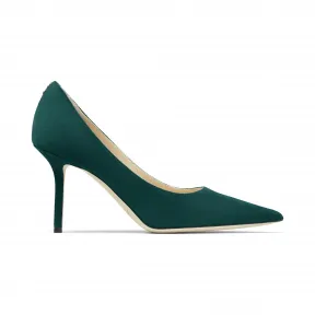 Jimmychoo/吉米周 品牌 logo 装饰深青色麂皮尖头高跟鞋  LOVE85BWJ040090