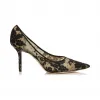 Jimmychoo/吉米周 黑色花卉蕾丝尖头高跟鞋  LOVE85ORE010003