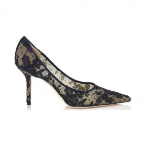 Jimmychoo/吉米周 海军蓝色花卉蕾丝尖头高跟鞋 LOVE85ORE040014