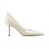 Jimmychoo/吉米周 品牌 logo 徽章装饰拿铁色漆皮高跟鞋  LOVE85PWJ080258