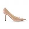 Jimmychoo/吉米周 JC 品牌 logo 扣饰芭蕾粉色漆皮尖头高跟鞋 LOVE85PWJ110323