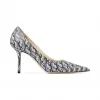 Jimmychoo/吉米周 交织 JC logo 饰银色闪粉尖头高跟鞋  LOVE85RJC000087
