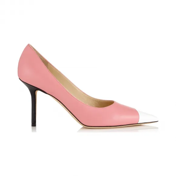 Jimmychoo/吉米周 黑、白、棉花糖粉三色不对称漆皮效果纳帕羊皮尖头高跟鞋 LOVE85ZYM0C7658
