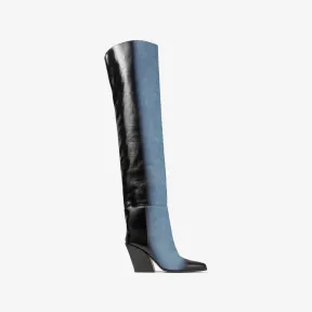 Jimmychoo/吉米周 MACEO OTK 85过膝靴-黑色吊染丹宁布过膝靴 MACEOOTK85DBD040037