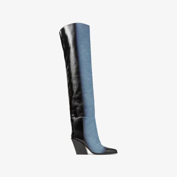 Jimmychoo/吉米周 MACEO OTK 85过膝靴-黑色吊染丹宁布过膝靴 MACEOOTK85DBD040037