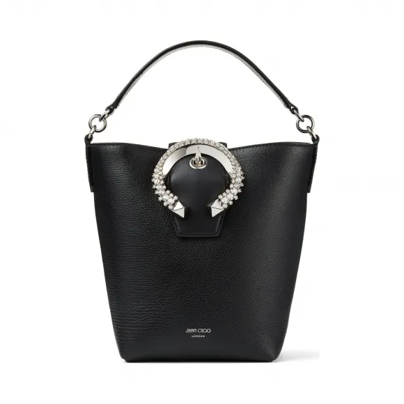 Jimmychoo/吉米周 水晶搭扣黑色小羊皮水桶包  MADELINEBUCKETGTG010003