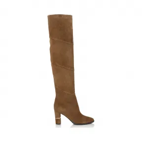 Jimmychoo/吉米周 卡其色棕色绒面革过膝靴 MAIRA80SUE025816