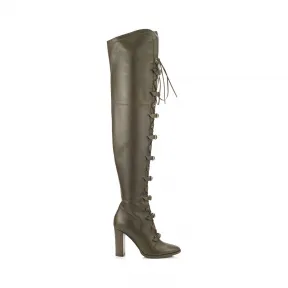 Jimmychoo/吉米周 军绿色皮革过膝靴 MALOY95OGT033553