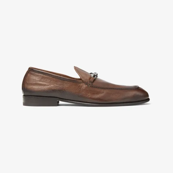 Jimmychoo/吉米周 MARTI REVERSE | 链饰暗棕褐色水牛皮乐福鞋 MARTIREVERSEOVD025933