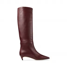 Jimmychoo/吉米周 波尔多酒红色牛皮及膝靴  MAXIMA35CLF060002