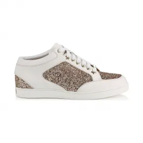 Jimmychoo/吉米周 裸色暗色哑光闪光面料和白色Vacchetta皮革低帮运动鞋 MIAMIFDQ0C1151