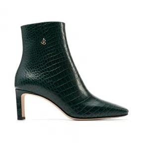 Jimmychoo/吉米周 金色品牌 logo 装饰深绿色鳄鱼压纹皮短靴 MINORI65CCL031838