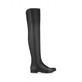 Jimmychoo/吉米周 黑色粒面小牛皮平底过膝靴 MITTYFLATGRC010003